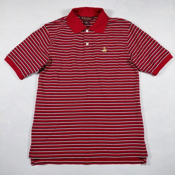 Brooks Brothers Mens Large Red White Blue Striped Performance Knit Polo Shirt - Picture 2 of 10